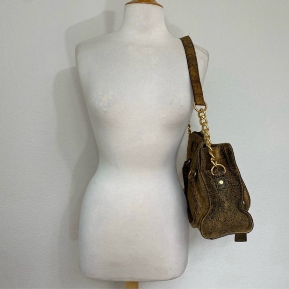 Michael Kors Women's Bronze Metallic Hamilton Gold Chunky Chain Strap Satchel - Picture 2 of 16